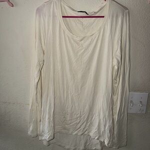 Tahari Cream Long Sleeve Scoop Neck Blouse